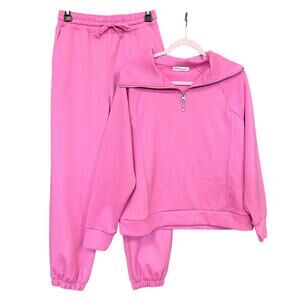 Zenana Pink Two Piece Butter Soft Jogger + Quarter Zip Set Size Small